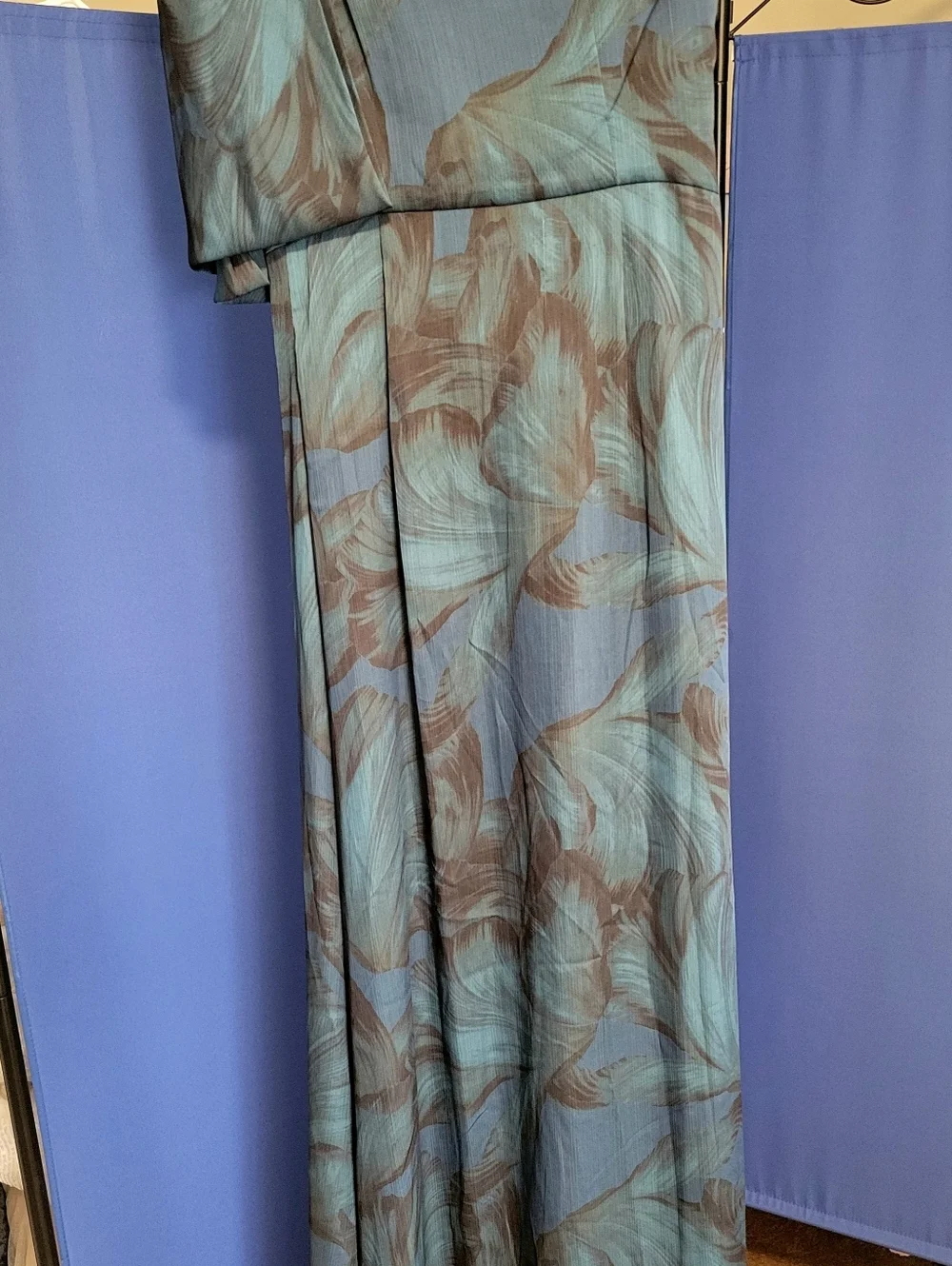 Sachin + Babi Teal and Navy One-Shoulder Floral Gown
